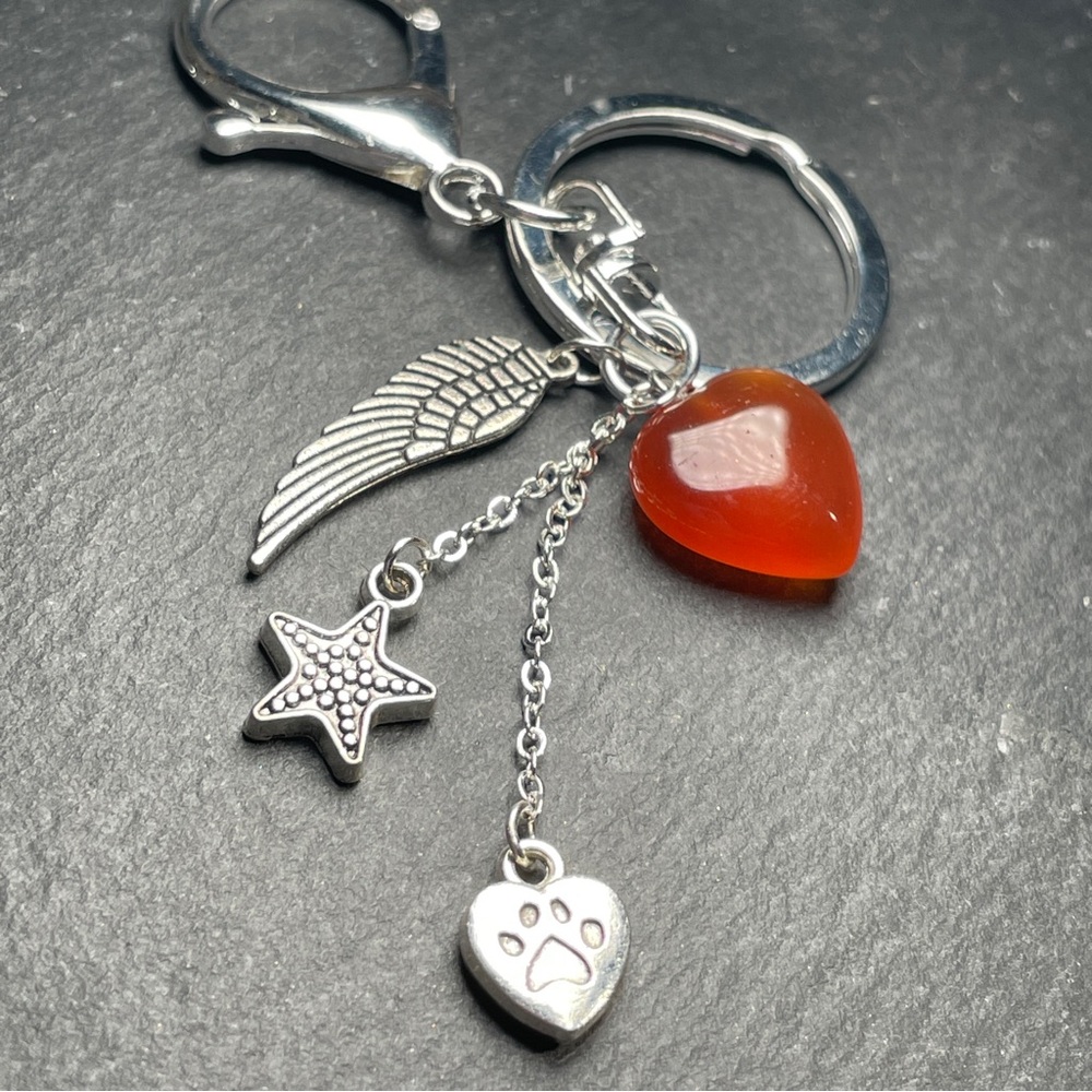 Carnelian Heart Keychain With Angel’s Wing Charm - Picture 3 of 12